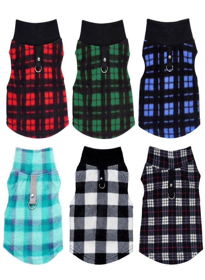 آربينشيا طقم ملابس شتوية دافئة للكلاب من Rbenxia مكون من 6 قطع بنقشة مربعات الجاموس، سترة من الصوف الناعم وسترة صوفية مع حلقة ربط، مناسب للجراء والقطط والحيوانات الأليفة الصغيرة (أحمر، أخضر، أزرق، أسود، أزرق فاتح، رمادي، صغير) - Image 2